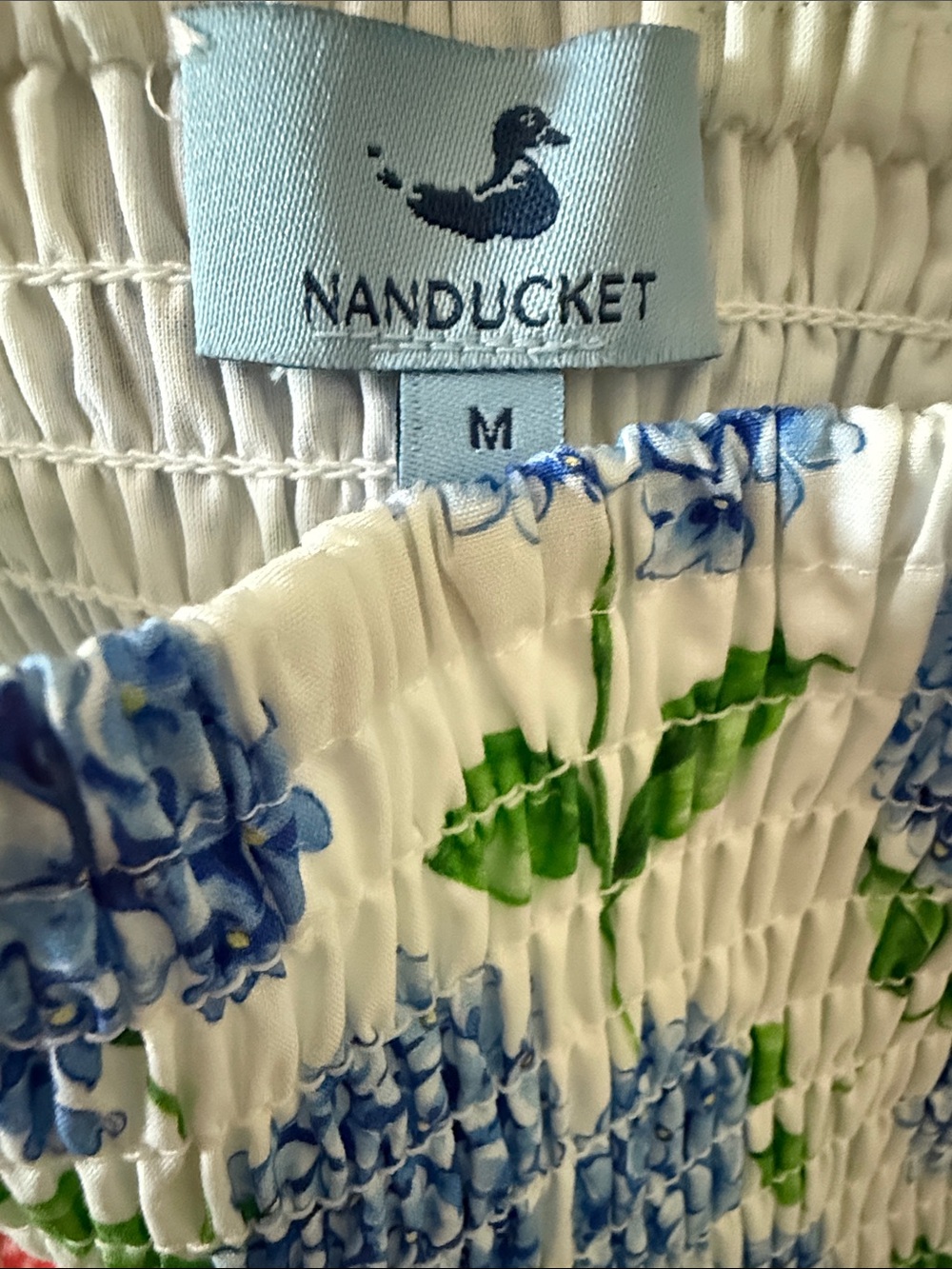 Nanducket Stroll Dress In Blooming Hydrangeas Blue Floral Smocked Midi Dress M — image 2 of 5